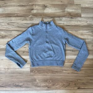 Active Domino Fashion Heather Gray Ribbed Quarter Zip Mock Neck Cropped Jacket